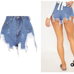 mid wash extreme thigh rip denim short